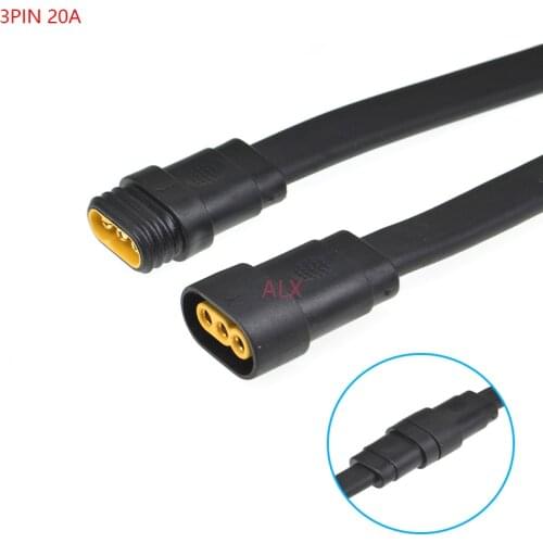 1SET 200MM 3 pin 20A male female plug connector with wire 3PIN High current flat wire aviation plug cable