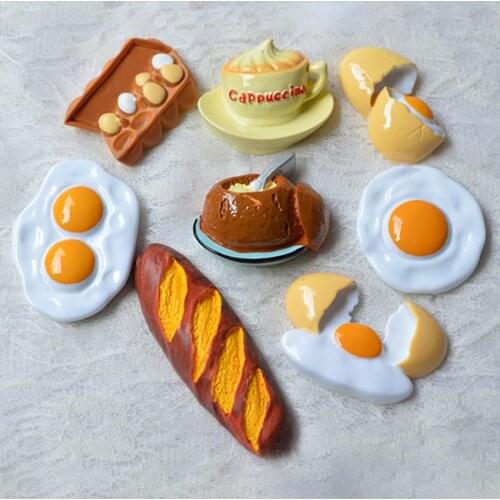 1Pc Resin Food Fridge Magnets 3D Simulation Eggs Bread Refrigerator Magnetic Stickers Cute Coffee Cup Fridge Sticker Decoration