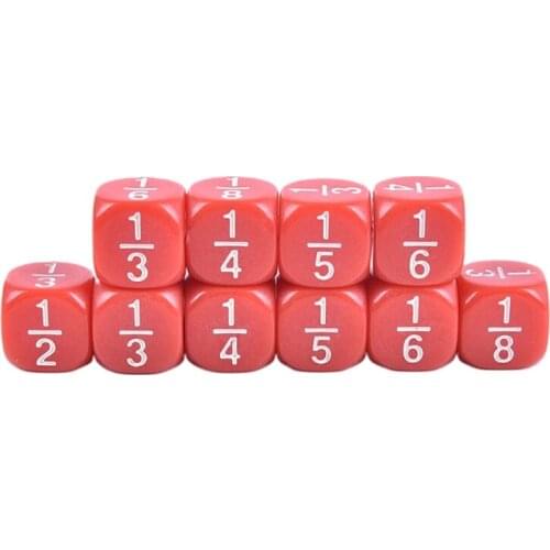 10pcs Fractional Dice 16mm Acrylic Dice Number Dice Educational Kids Math Toys for Children Party Board Games