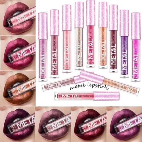 12 Colors Metallic Matte Glitter Lipstick Waterproof Lasting Red Liquid Lip Gloss Femmes Mode Maquillage Cadeau Cosmetics