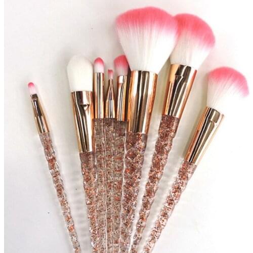 20sets 8pcs/set Crystal Unicorn Brush Makeup Brush Set Eyebrow Brush Rose Golden Portable Brushes fashion