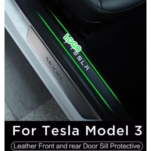 2021 New 4Pcs set Car Door Sill Protective For Tesla Model 3 Carbon Fiber Style Front and Rear Door Sill Leather Cover Sticker
