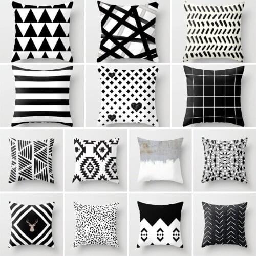 45*45CM Nordic Black and White Cushion Cover Polyester Geometric Throw Pillow Cover Decorative Sofa Pillows Fashion Pillowcase