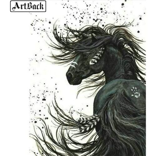 5d diy diamond painting black horse artwork full square / round drill animal 3d diamond mosaic diamond embroidery 20x25cm