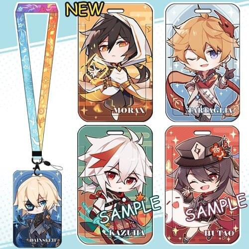 Anime Genshin Impact Kaedehara Kazuha Dainsleif Baizhu Morax Scaramouche Albedo Plastic Pendant Keychain Card Cover Holder Case