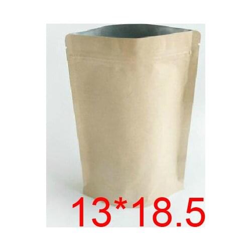 Free Shipping 100pcs/lot 13*18.5 High Quality Kraft Paper Stand Up Pouch With Zipper Bags Paper Packaging