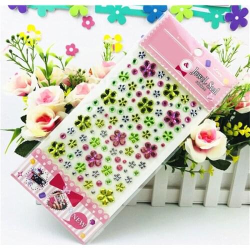 Glitter Flower Crystal Gems Jewel Diamond Self Adhesive Sticker Rhinestone Strip Scrapbooking DIY Decal Color Sent Randomly