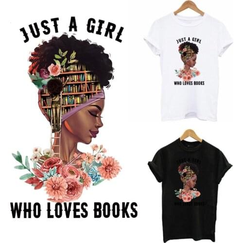Flower Black Girl Patches For Clothes DIY A-Level Washable Thermo Iron On Heat Transfer Sticker Clothing Book Girl Applique