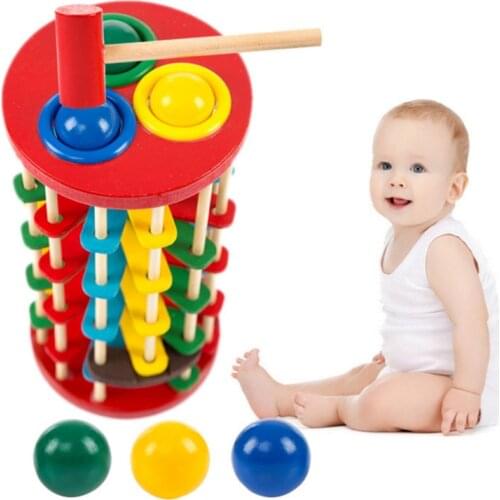 Wooden Toys Batting Ladder Hand Knock The Ball Montessori Mathematics Early Educational Colorful Toys For Children Kids Baby