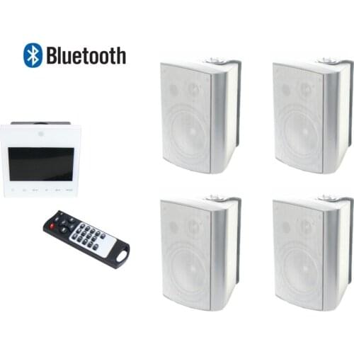 Home audio 4x15W Wall-mounted Mini Digital Amplifier with 4 pieces of 4inch wall mounted speakers, Supports USB/SD/AUX/BT/FM