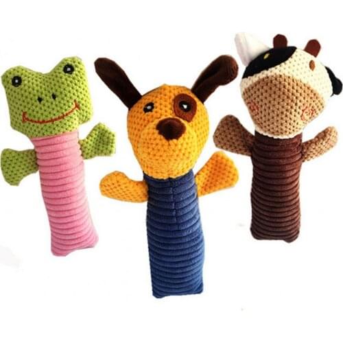 Hot Dog Toys Interactive Pet Squeak Toy Soft Fleece Cute Cartoon Calf Frog Puppy Chew Toy For Pet Squeeze Sound Cats Dog Toys