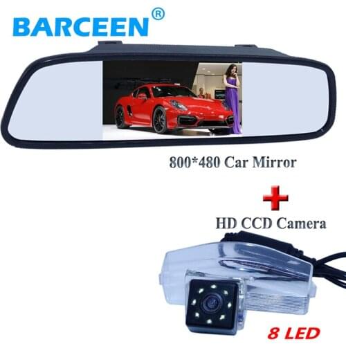 Hot sale car parking camera 8 led lights+car screen monitor 4.3" lcd display 2 in 1 plastic shell use for MAZDA 2 for MAZDA 3