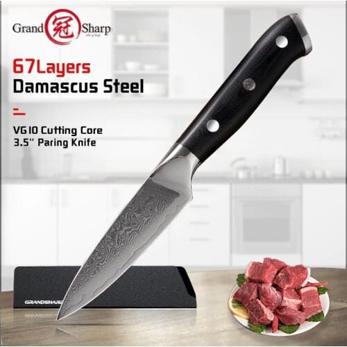 Grandsharp 3.5 Inch Damascus Paring knife Japanese Damascus Steel VG10 Knife Mosaic Rivet G10 Handle Peeling Fruit Kitchen Knife
