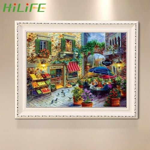 HILIFE Rhinestone Diamond Painting Cross Stitch Street View Pattern Diamond Mosaic Diamond Embroidery Kits Home Decoration 3D