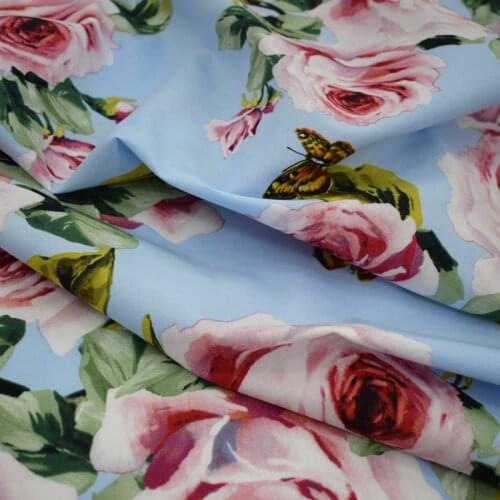 Cotton Print Fabric New Rose Butterfly Fabric Dress Shirt Comfort Fabric DIY Manual Fabric Free Shipping