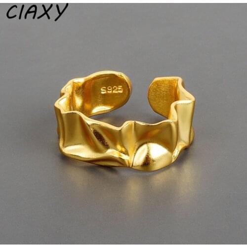 CIAXY 925 Sterling Silver Irregular Smooth Wave Design Fold Texture Rings for Women Personality Open Ring Fashion Jewelry Gifts