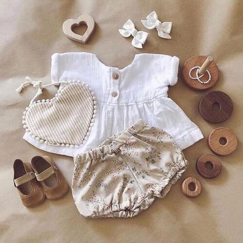 New Summer Infant Newborn Baby Girl Cotton Linen Outfit Set Fashion Little Girls Button Top+Shorts 2pcs Clothes Dropship