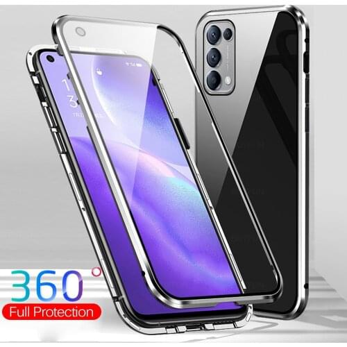 360° Magnetic Metal Flip Case For Oppo Reno5 Reno 5 5G / 4G / K Orro Opo Double Side Tempered Glass Protective Phone Cover Coque