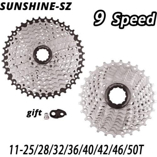 SUNSHINE MTB Road bike 9 speed Freewheel Cassette Flywheel 9S 25/28/32/36/40/42/46/50T for SHIMANO M370 M390 M4000 M590 sram 9v