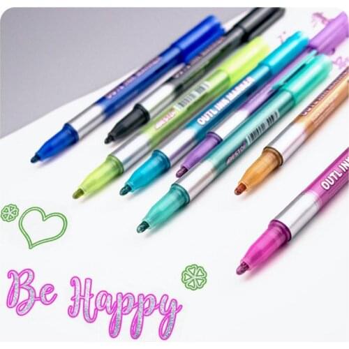 Double Line Pen Metallic Color Magic Outline Marker Pen DIY Album Highlighter Marking Pens for Christmas Painting School Supplie