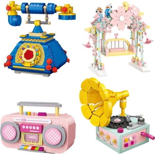 Sakura swing LOZ MINI Building Blocks creative queen‘s vehicle/plane/radio/piano/violin funny relaxing Toys for kids Brinqueos