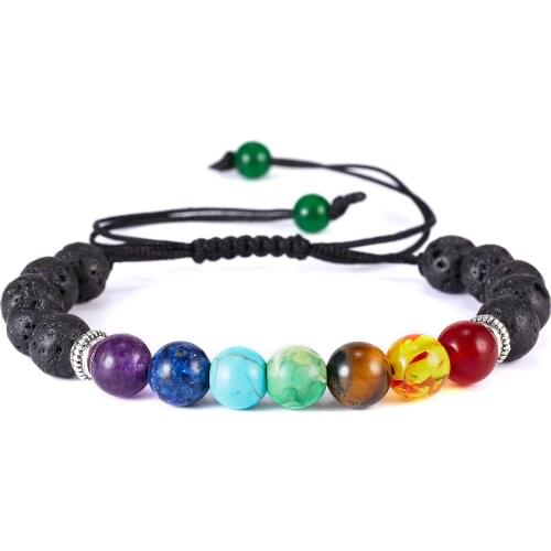 Fashion Classic Chakra Lava Beads Chain Bracelets For Women Men Handmade Woven Rope Yoga Charm Friendship Adjustable Jewelry