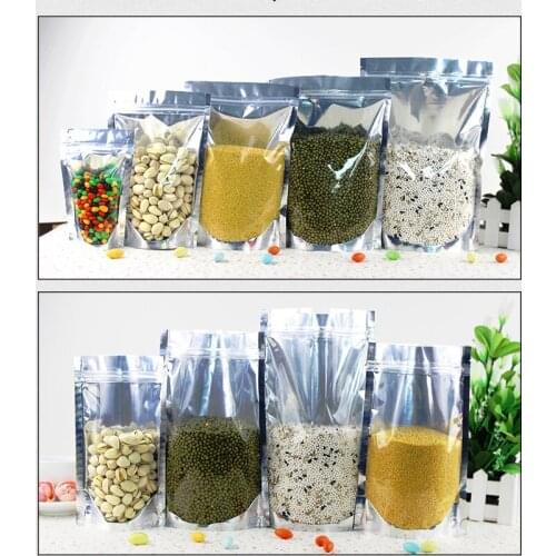 Mylar Aluminum Foil Clear Packaging Package for Food Bean Coffee Storage Stand Up Resealable Zip Lock Bag 14 Sizes