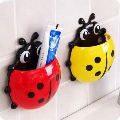 2 PCS Toothbrush Toothpaste Holder Wall Mount Holder Cute Ladybug Sucker Suction Bathroom Organizer Family Tools Accessories Set