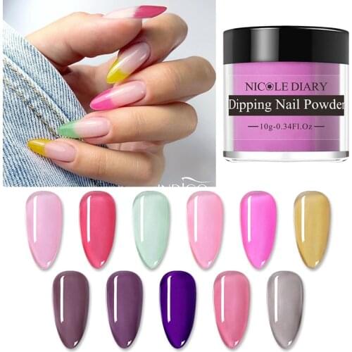 NICOLE DIARY 10g Glazed Color Acrylic Dip Powder Crystal Jelly Natural Dry Nail Glitter Powder Pigment DIY Nail Art Decoration