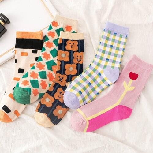 Womens Socks Sunny Flower Socks Kawaii Cute Lovely Womens Girls Socks 1 Pair Cotton Casual Socks Wholesale Drop Shipping