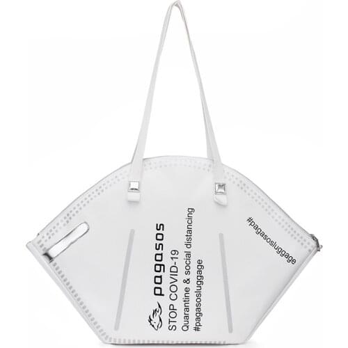 2021 New Harajuku Mask Shaped Female Large-Capacity Letter Tote Shoulder Bag Fashion Nylon Handbag