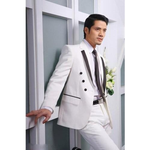 New Style Mens Suits Notched Lapel Vestidos Groom Suits for Wedding White Suits Homme Tuxedos Prom Costume Homme(Jacket+Pants)