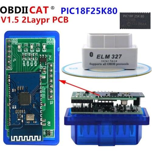 OBDIICAT-White Best Quality ELM 327 25K80 Bluetooth FW1.5 OBD2 Works On Android Tourque OBD2 Diagnostic Scanner Tool Mini ELM327