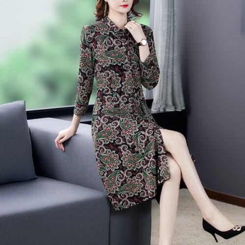 2021 Autumn Women Vintage Floral Knitting Dress Winter Casual Print 3XL Plus Size Midi Dress Elegant Bodycon Party Vestidos