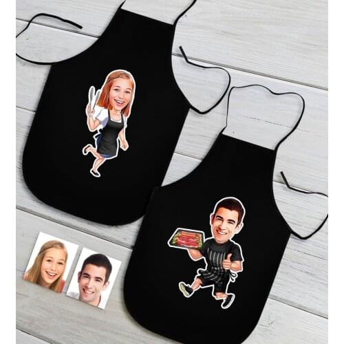 Personalized Dual Male and Female Chef Caricature Of Black Kitchen Apron Seti-2 Custom Design Souvenir Beautiful Memories Friends co