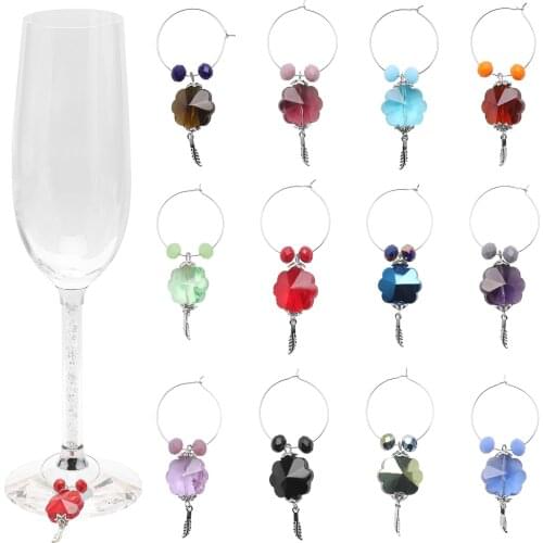 Wine Charms for Stem Glass, Wine Glass Markers Set of 12 - Crystal Glass Wine Glass Tags for Themed Bar Favors Party Decorations