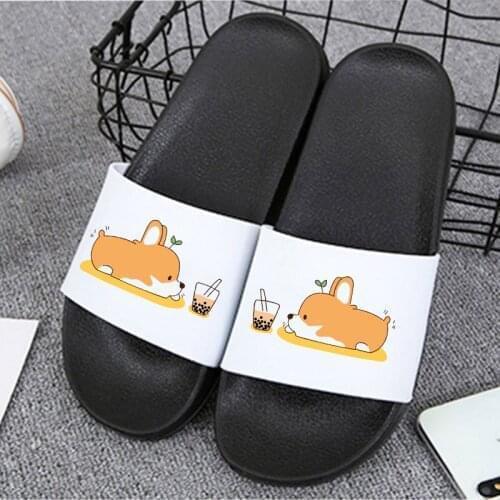 Sandals For Women 2021 Home Slippers Floor Flat Cartoon Dog Print Indoor Slippers Female Non-slip Slides Plus Size 41