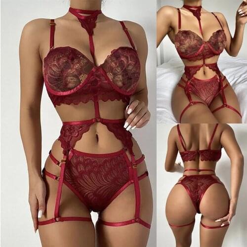 Sexy Lingerie Bodysuit Women Underwear Lace Embroidery Sensual Lingerie Woman Erotic Lingerie Sexy Super Push Up Bra Brief Sets