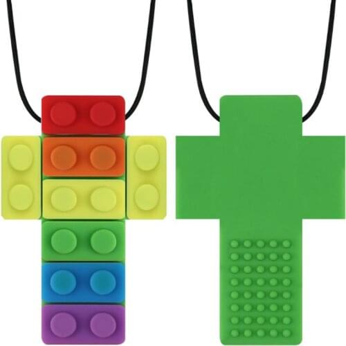 Sensory Chew Necklace Brick for Kid Colorful Chewy Biting Teether Toy for Autism