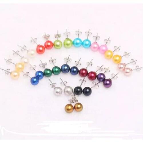 925 Sliver Pearl earring studs rainbow colors Earrings round freshwater pearl best price 5 pair/lot N131