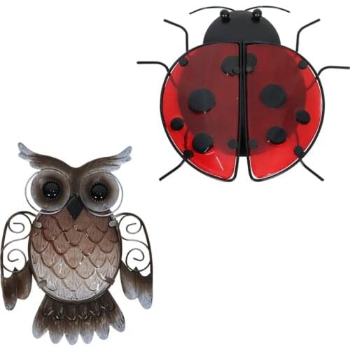Owl&Beetle Wall Hanging Home Decor for Garden Decoration Outdoor Statues Accessories Sculptures Miniatures Animales Jardin
