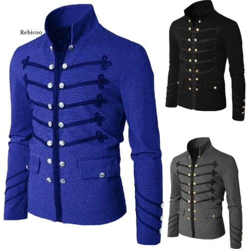 Vintage Blazers Retro Steampunk Gothic Suit Jackets Stage Costume for Party Mens Black White Luxury Coat