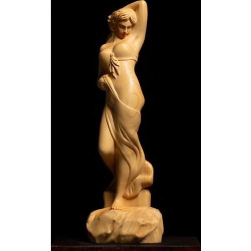 High quality Boxwood Woodcarving hall Ornaments Figure statue Manual craft Wooden crafts Sculpture girl Decorations gifts