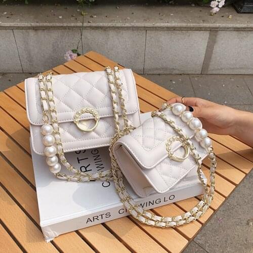 High Quality Ladies Pearl Shoulder Bag2021New Ladies Messenger Bag Korean Version One Shoulder Underarm Diamond Small Square Bag