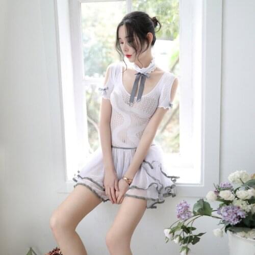Jacquard Sexy Lingerie Pure Schoolgirl Cosplay Sheer Pantyhose Skirt Babydoll Teddy Elastic Netting Intimate Nightwear Sex Shop