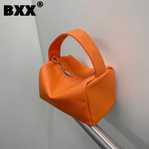 [BXX] Women New Orange Elegant Small Handbag Pu Leather Flap Personality All-match Top-handle Bag Fashion Tide 2021 GF0099