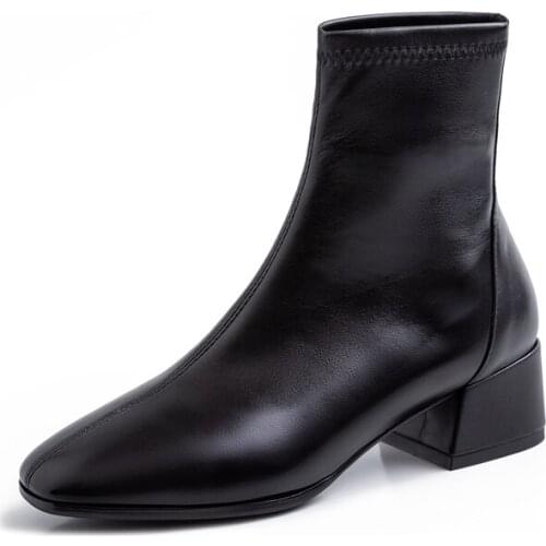 Handmade fashion Real cowhide women shoes ankle boots 2019 new suede square toe lace thick heel martin boots black booties