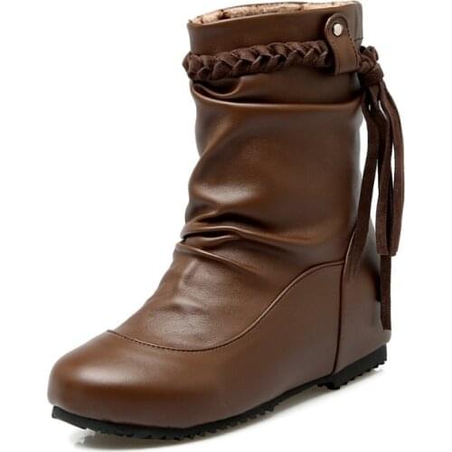 Big size 30-52 Botas Mujer Winter Boots New Round Toe Buckle Boots For Women Sexy Ankle Fashion Winter Shoes Casual 504