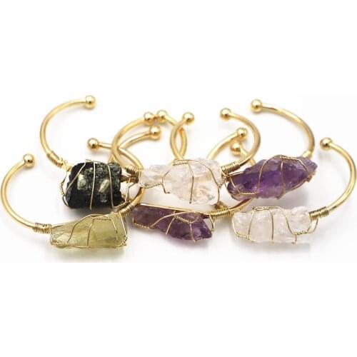 Womens Bracelets Natural Stone Bracelet Gold Winding Irregular Crystal Quartz Bracelet Womens Jewelry Bracelet Bangle