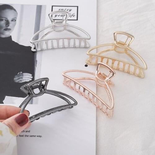 Women Girls Geometric Hair Claw Clamps Metal Hair Crab Triangle Hair Claw Clip Solid Color Hairpin Large Size Hair Accessories